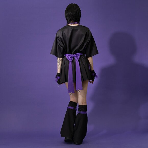 NEW ACDC RAG Error Code Cyberpunk Tech Pleated Black Purple Skirt - Picture 9 of 9